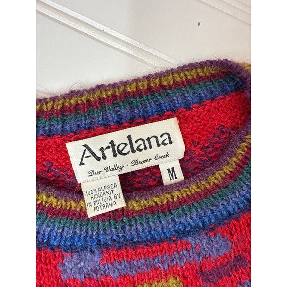 Artelana Vintage Red Alpaca Handknit Sweater Cabin UNISEX Sz M Mens Womens L - Picture 4 of 5
